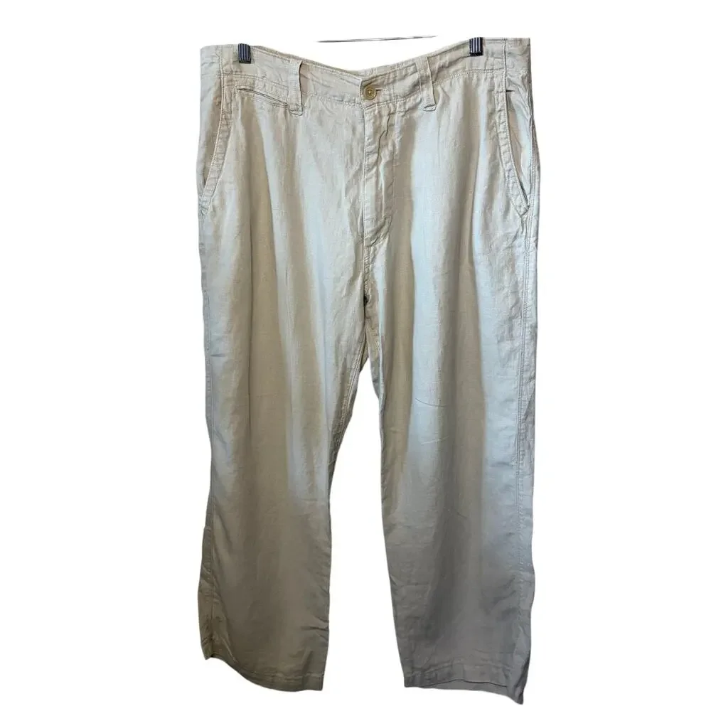 Banana Republic Pants 100% Linen Mens Beachy Coastal Straight Leg Flap Pocket 36